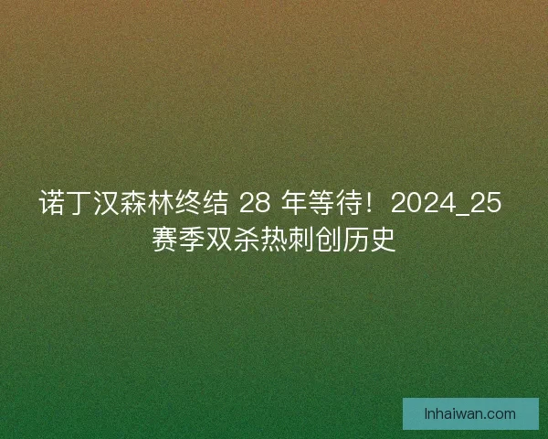 诺丁汉森林终结 28 年等待！2024_25 赛季双杀热刺创历史